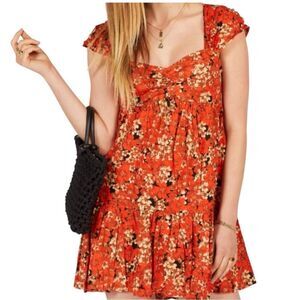 Free People Pattern Play Orange Red floral Dress size medium western coastal